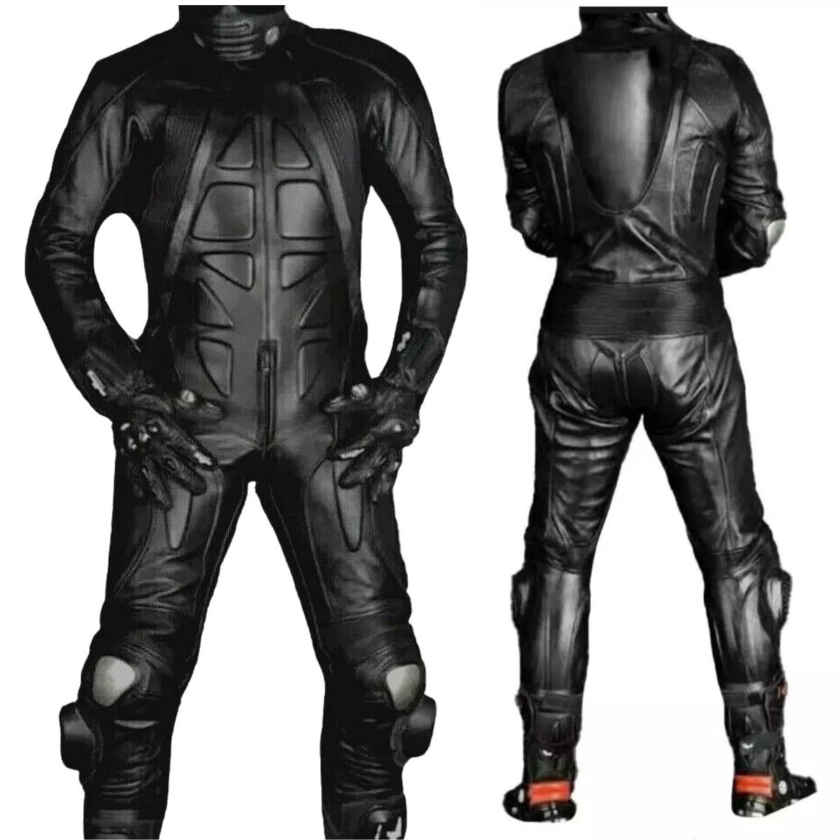 Women s Sleek Black Genuine Leather Full Body Suit