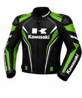 Kawasaki Racing Edition Leather Motorbike Jacket - Green & Black Pro Armor Riding Gear