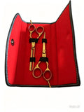 Premium 2-Piece Golden Barber Scissors Set with Luxury Red Pouch – Professional Stainless Steel Hair Cutting & Thinning Shears Kit