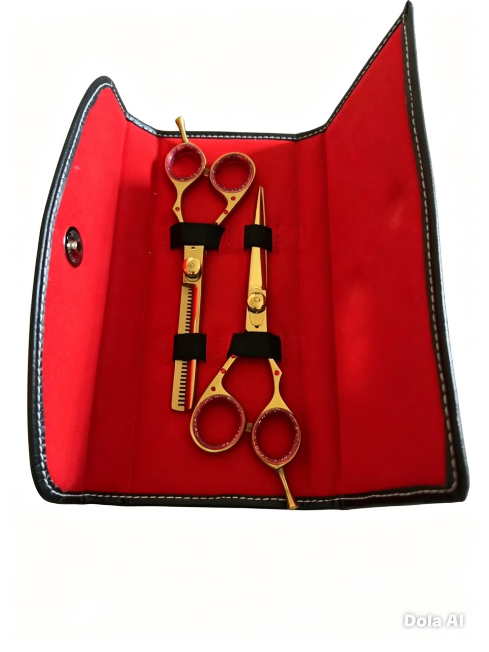Premium 2-Piece Golden Barber Scissors Set with Luxury Red Pouch – Professional Stainless Steel Hair Cutting & Thinning Shears Kit