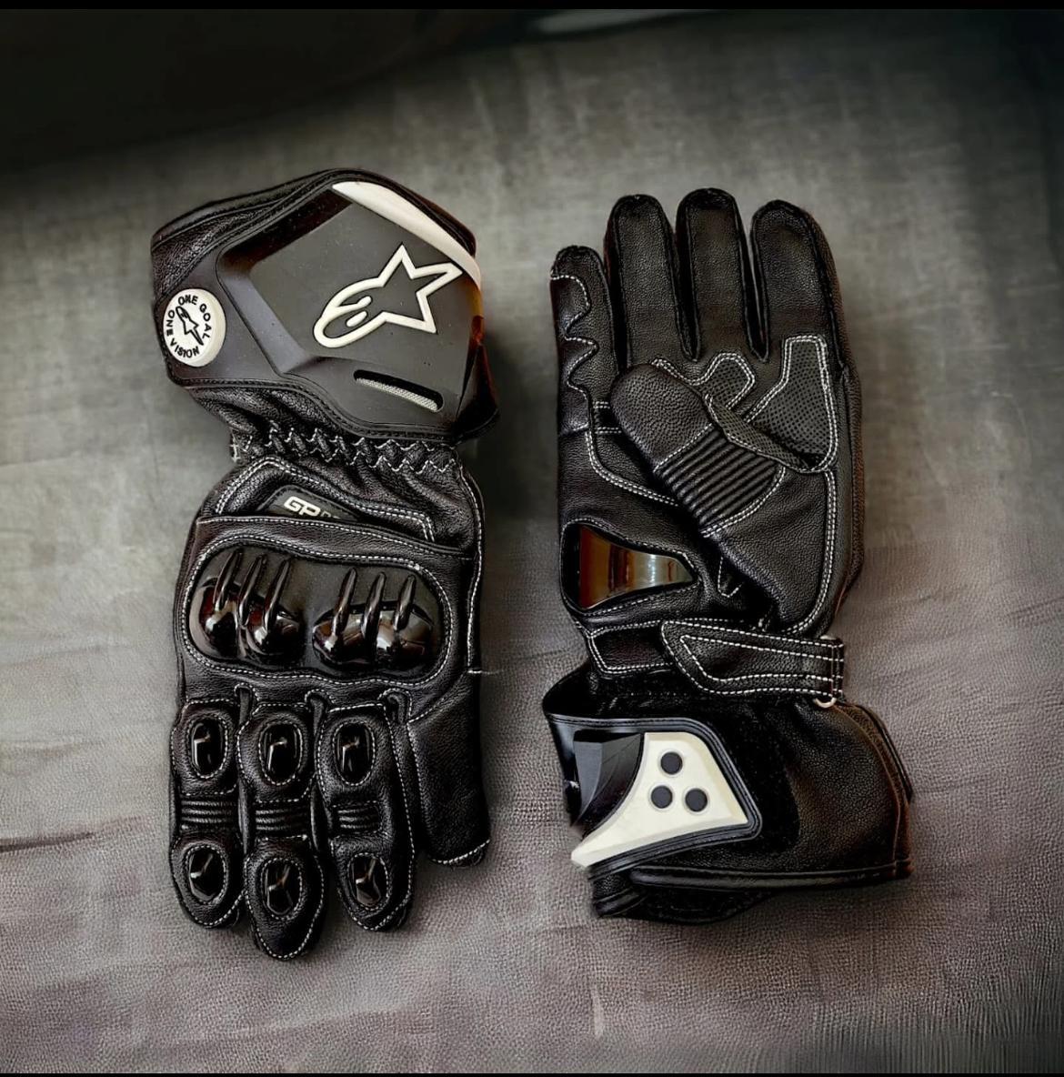 Alpinestars Premium Leather Motorbike Riding Gloves - Hard Knuckle Protective Gear