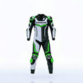 Kawasaki Professional Leather Motorbike Racing Suit - Green & White Pro Track Riding Gear