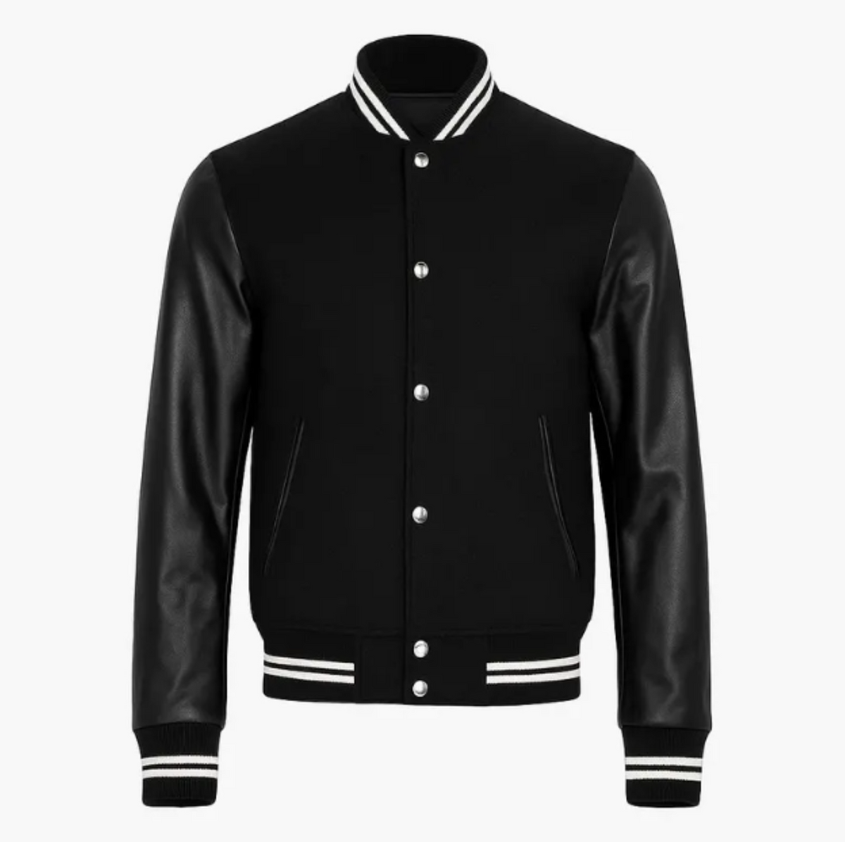 Premium Black Varsity Bomber Jacket with Leather Sleaves