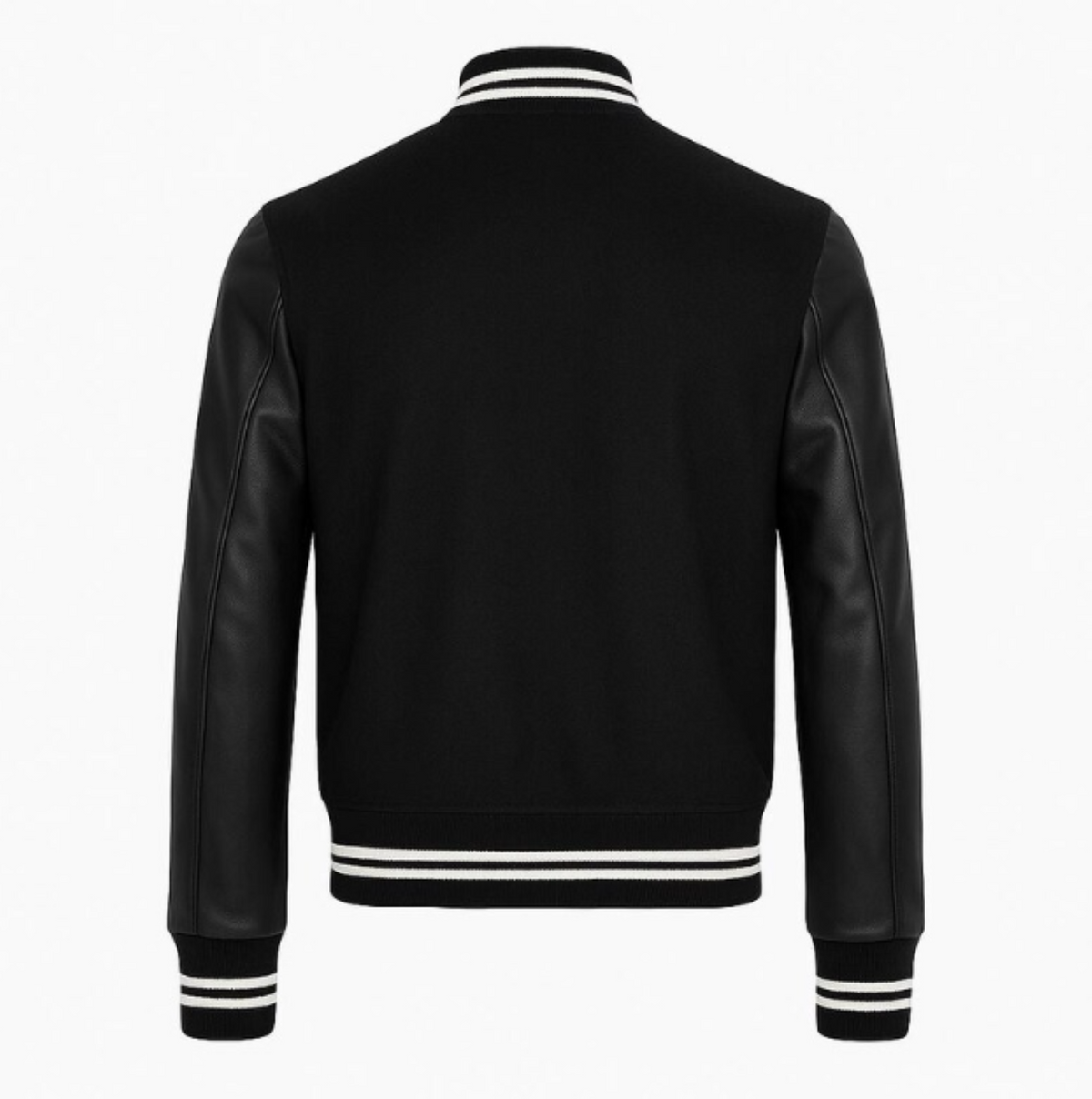 Premium Black Varsity Bomber Jacket with Leather Sleaves