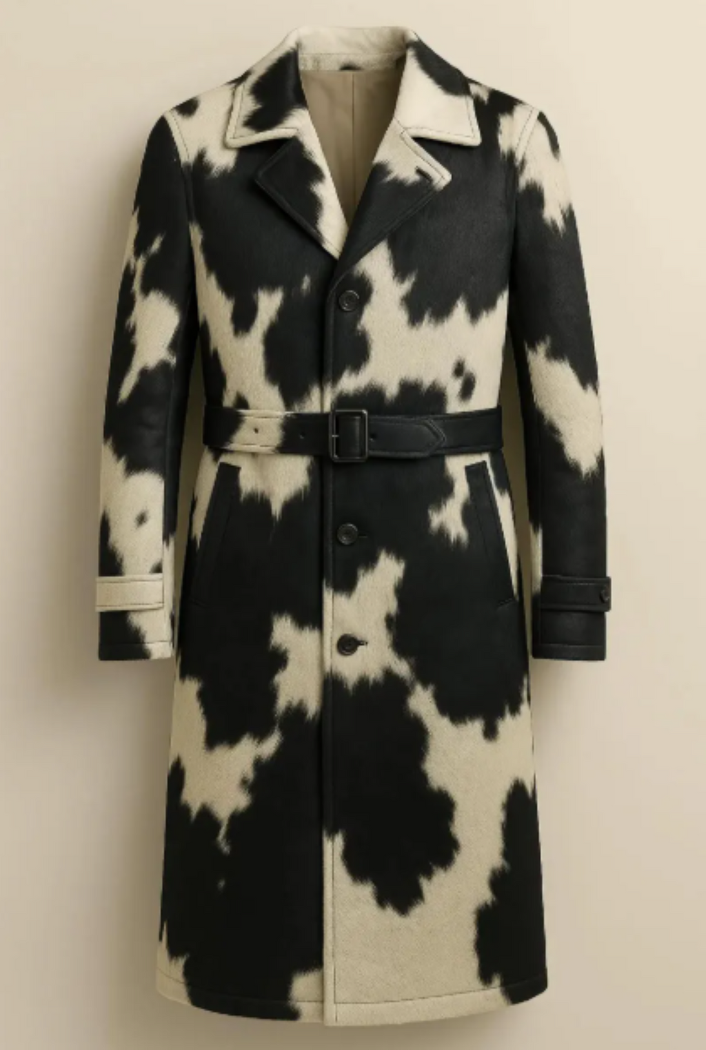 Premium Monochrome Cow Pattern Winter Long Coat