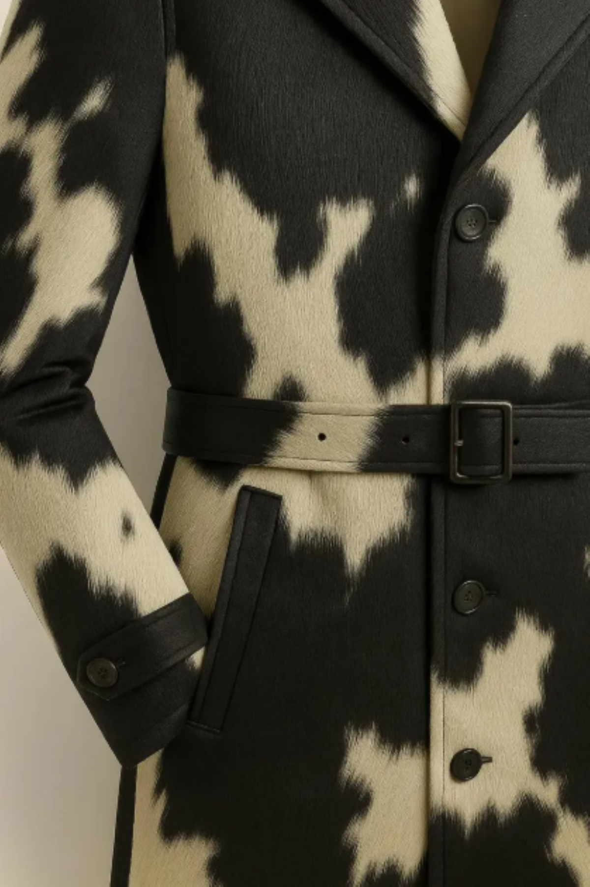 Premium Monochrome Cow Pattern Winter Long Coat