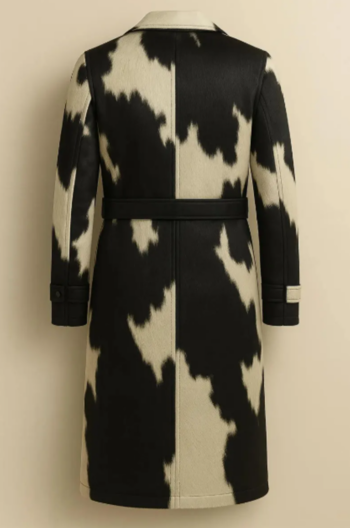 Premium Monochrome Cow Pattern Winter Long Coat
