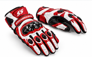 Stitch & Soul Carbon Pro Motorbike Racing Gloves - Red & Black Biker Riding Protection Gear