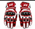 Stitch & Soul Carbon Pro Motorbike Racing Gloves - Red & Black Biker Riding Protection Gear