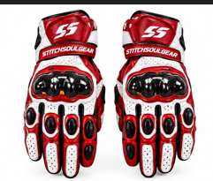 Stitch & Soul Carbon Pro Motorbike Racing Gloves - Red & Black Biker Riding Protection Gear