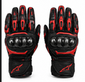 Stitch & Soul Carbon Shield Motorbike Racing Gloves - Red & Black Biker Street Riding Gear
