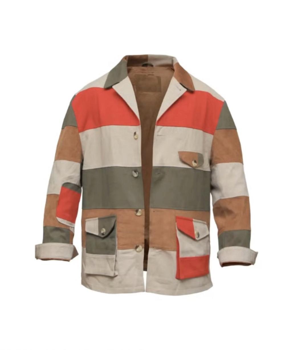 Men's Casual Corduroy Patchwork Jacket - Multi-Color Block Button Up Shirt-Jacket