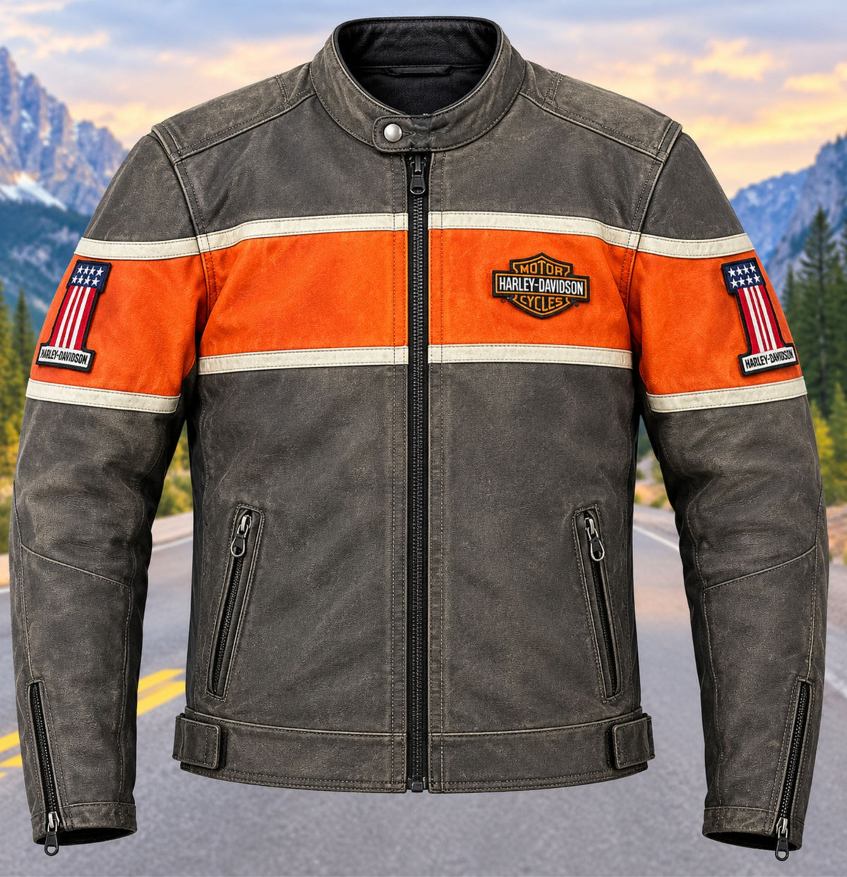 Men's Harley-Davidson Style Mesh Riding Jacket - Orange & Black Biker Jacket