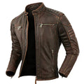 Premium Men's Vintage Brown Leather Jacket - Slim Fit Biker Style