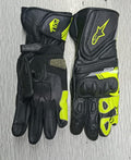 Alpinestars Leather Motorbike Gloves - Black & Neon Yellow Protective Riding Gear