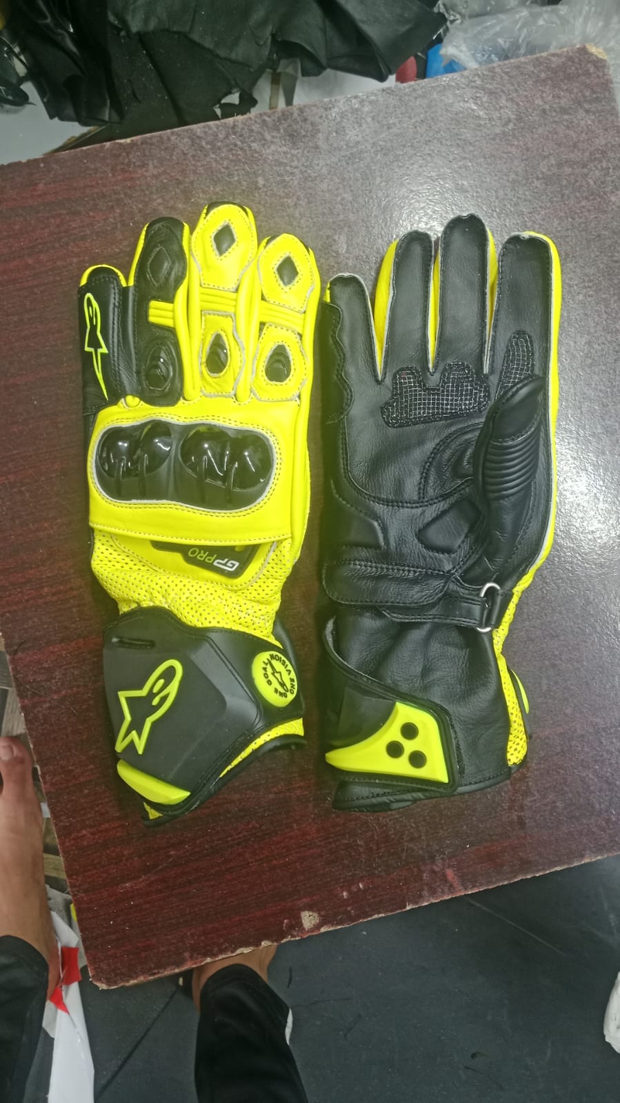 Alpinestars Leather Motorbike Gloves - Neon Yellow & Black Protective Riding Gear