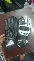 Alpinestars Leather Motorbike Racing Gloves - Black, White & Grey Protective Gear