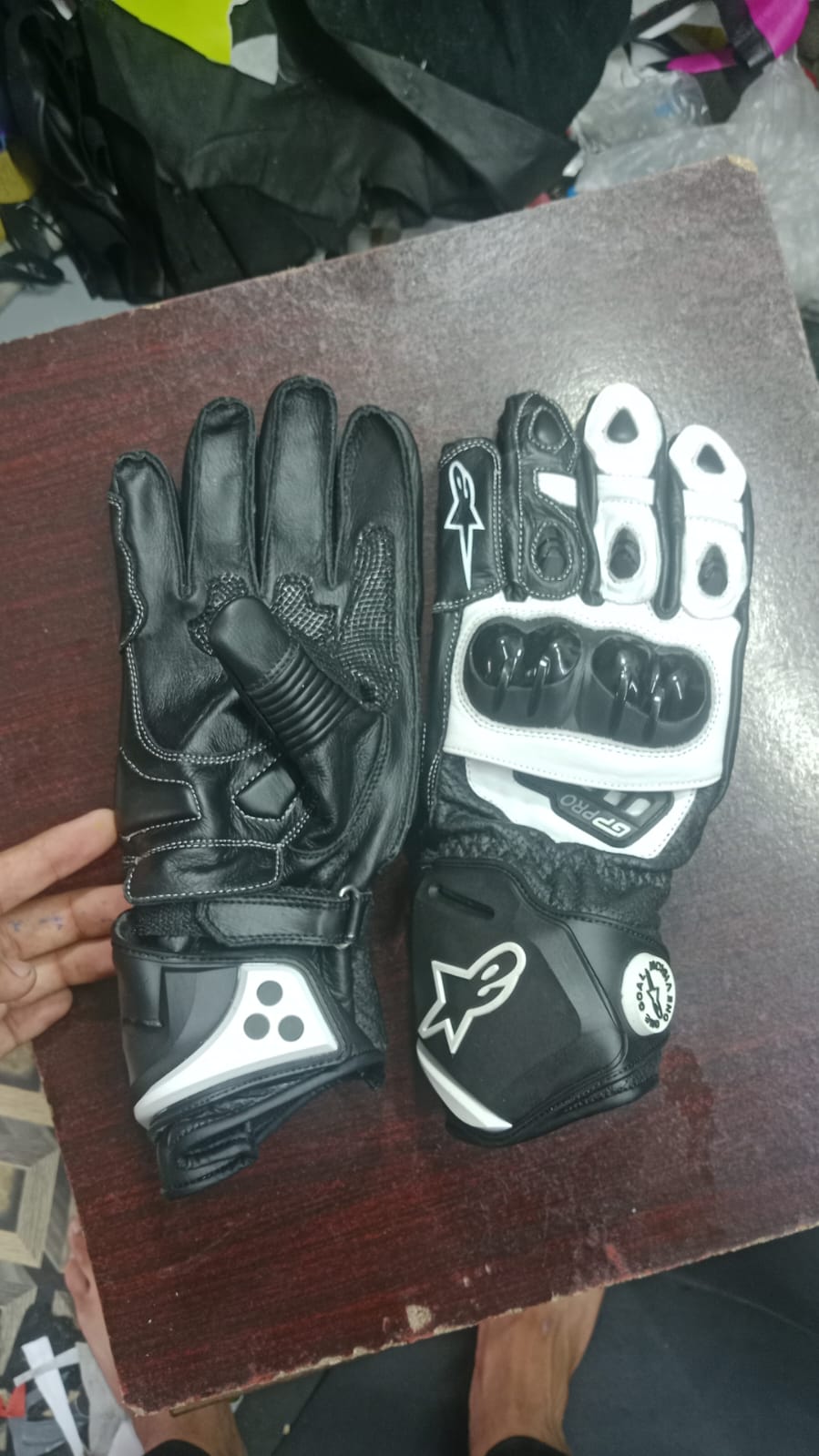 Alpinestars Leather Motorbike Racing Gloves - Black, White & Grey Protective Gear