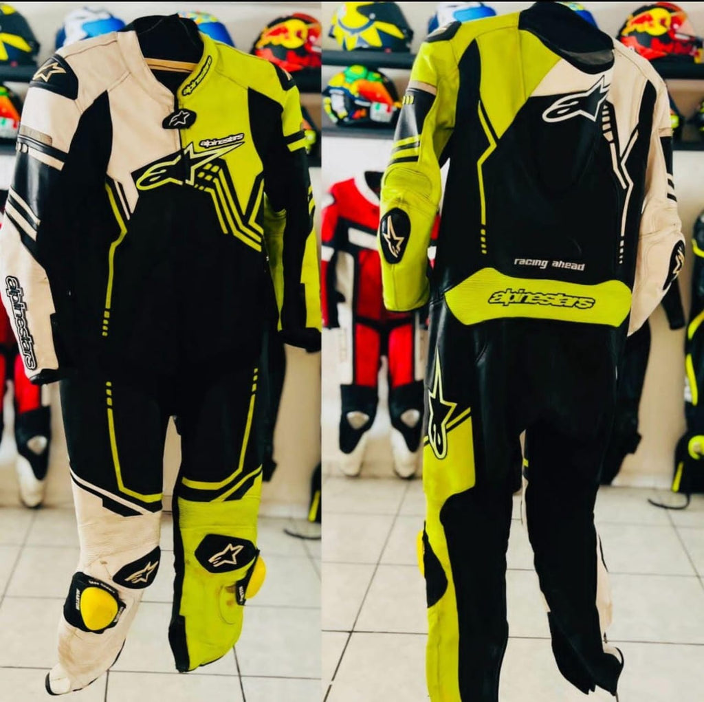 Cow Hide Leather Motorbike Racing Suit -Black & Yellow