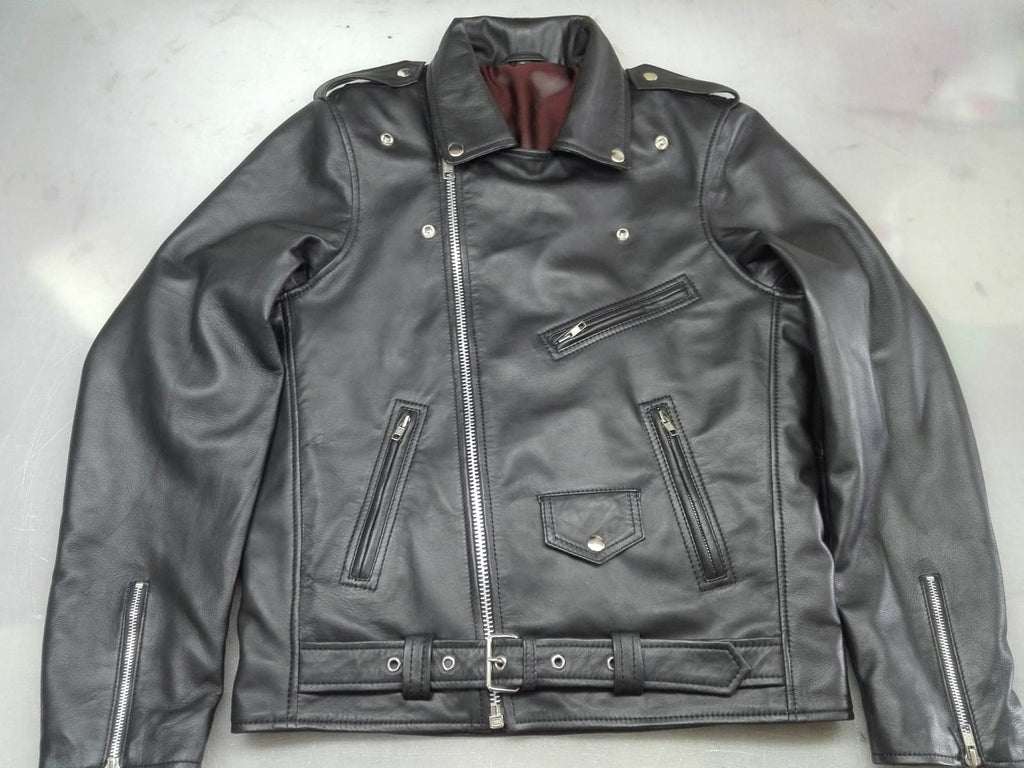 Premium Men's Genuine Leather Double Rider Biker Jacket - Export Quality Cross-Zip Coat