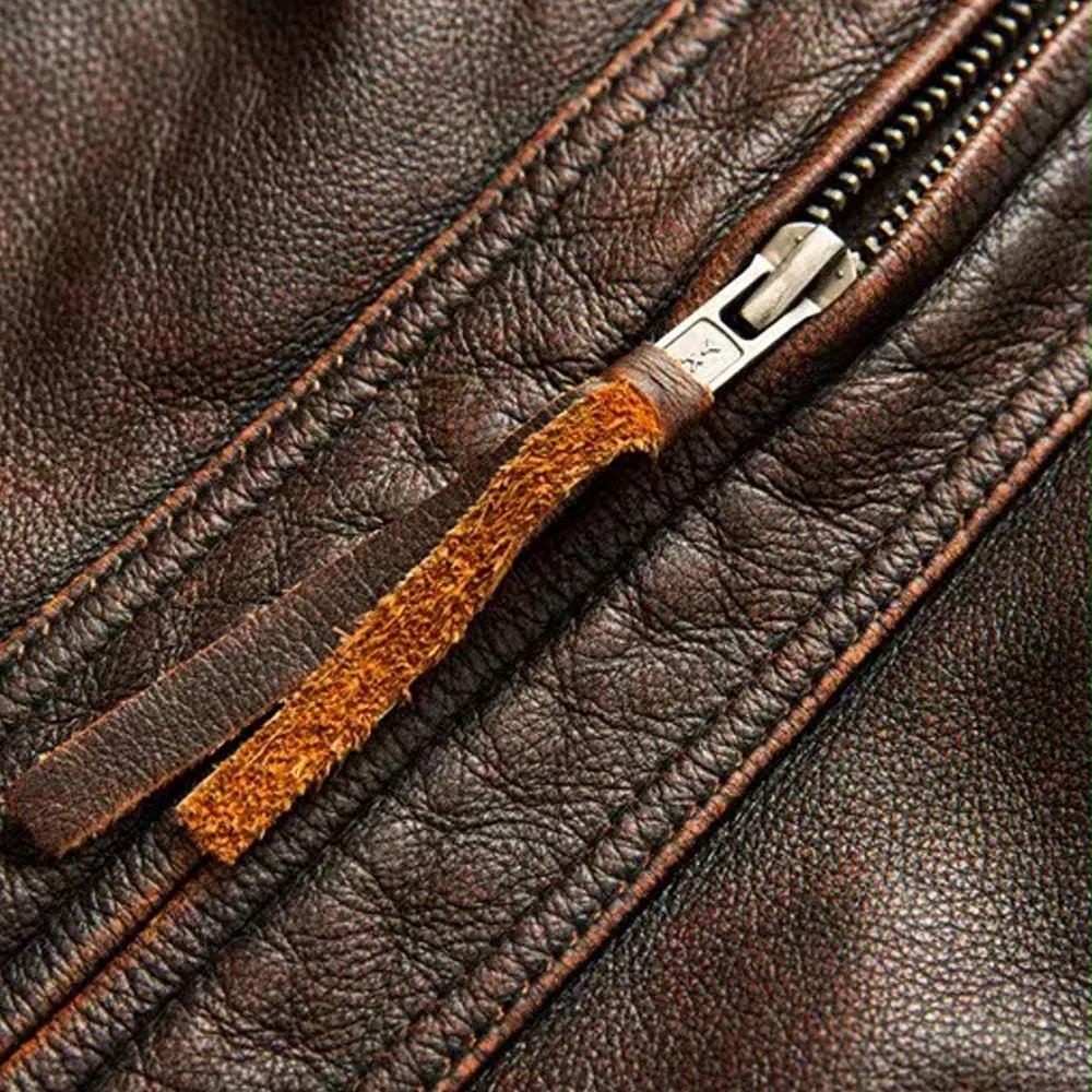 Premium Men's Vintage Brown Leather Jacket - Slim Fit Biker Style