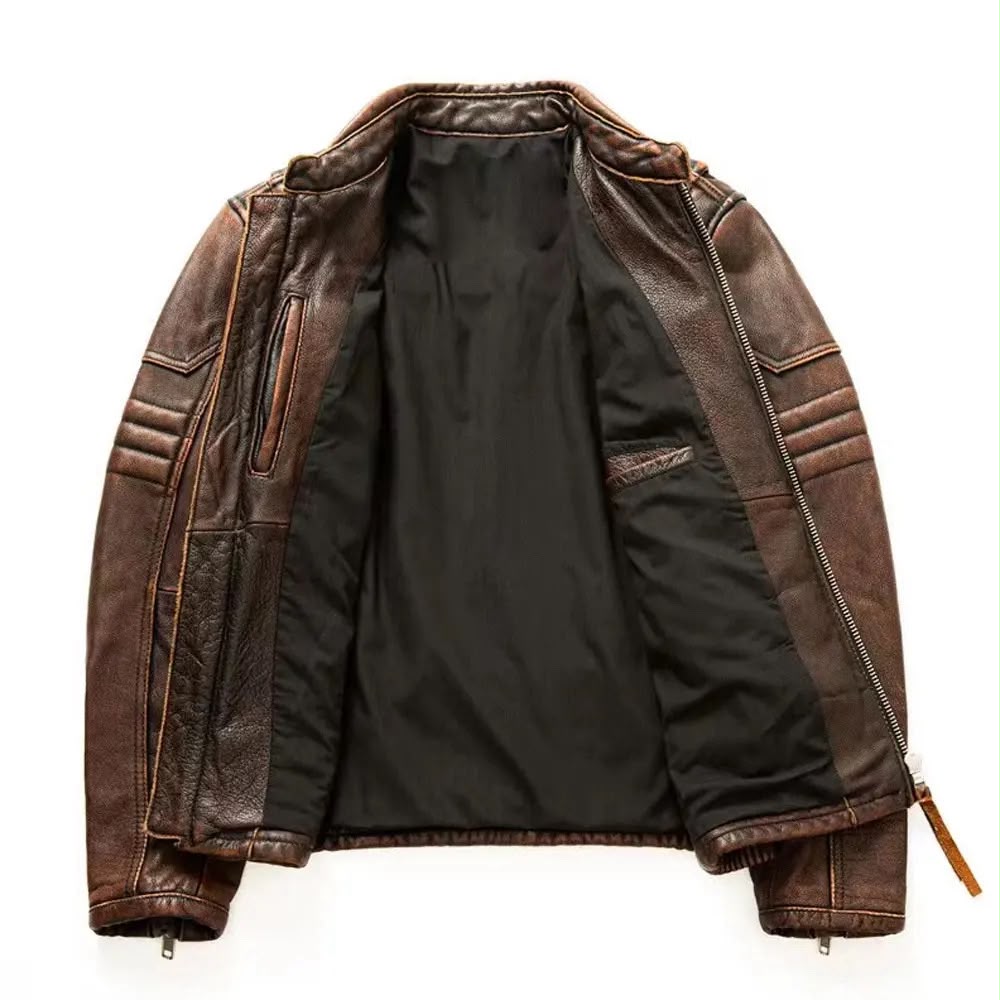 Premium Men's Vintage Brown Leather Jacket - Slim Fit Biker Style