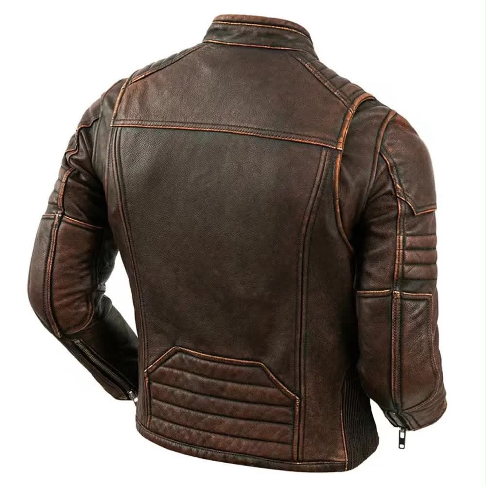 Premium Men's Vintage Brown Leather Jacket - Slim Fit Biker Style