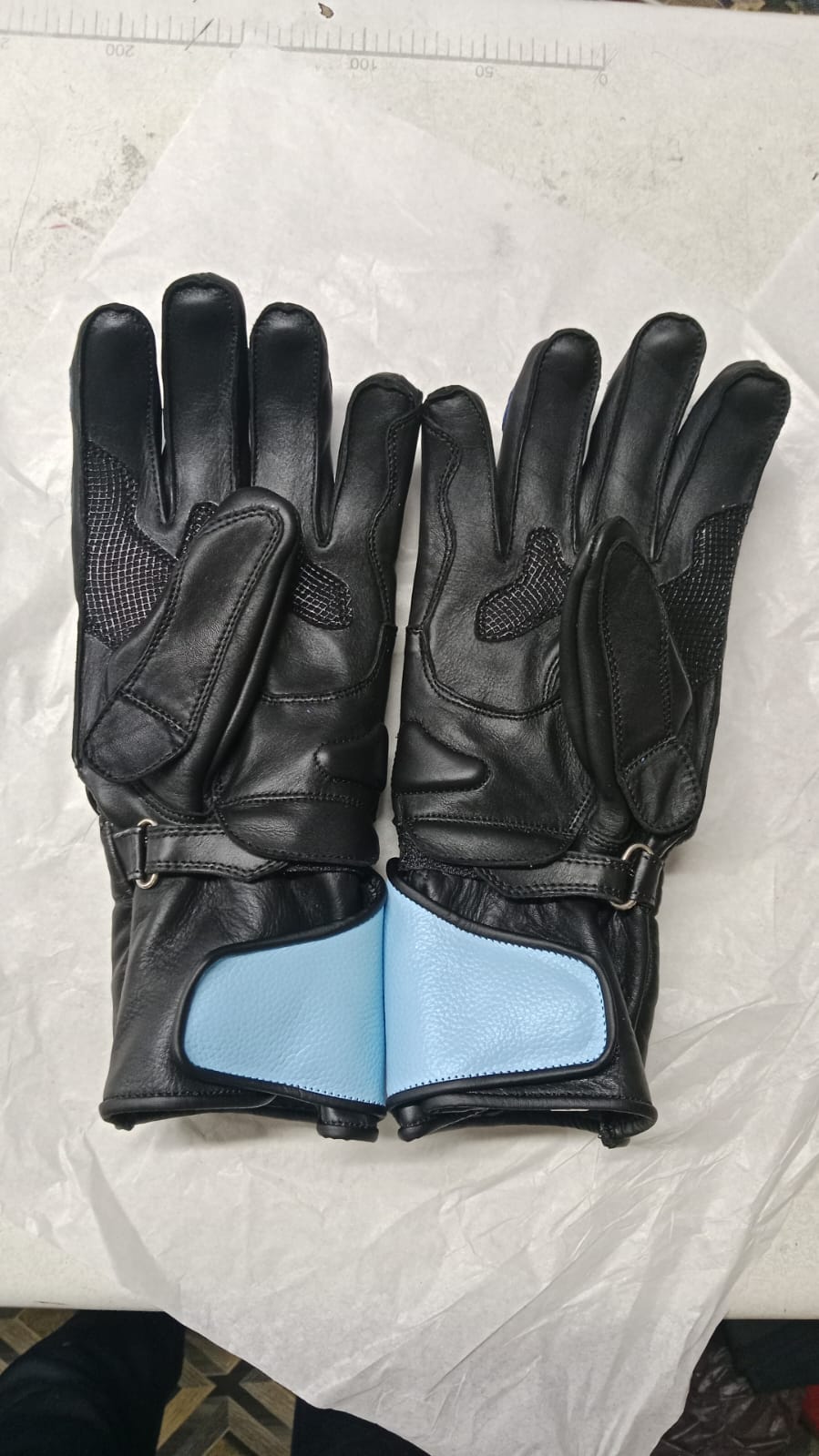 Premium Leather Motorbike Racing Gloves - Sky Blue & Black Knuckle Protected Riding Gear