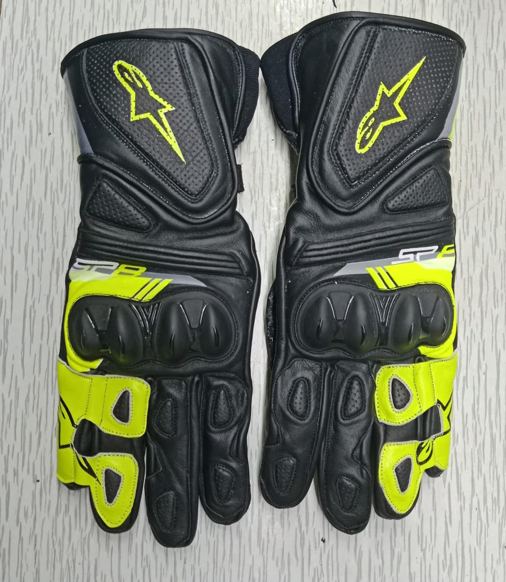 Alpinestars Leather Motorbike Gloves - Black & Neon Yellow Protective Riding Gear