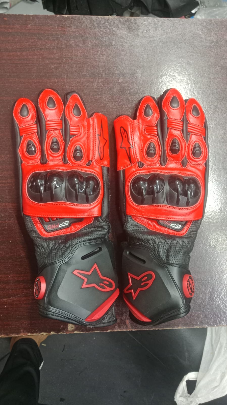 Alpinestars Leather Motorbike Racing Gloves - Red & Black Hard Knuckle Protective Gear