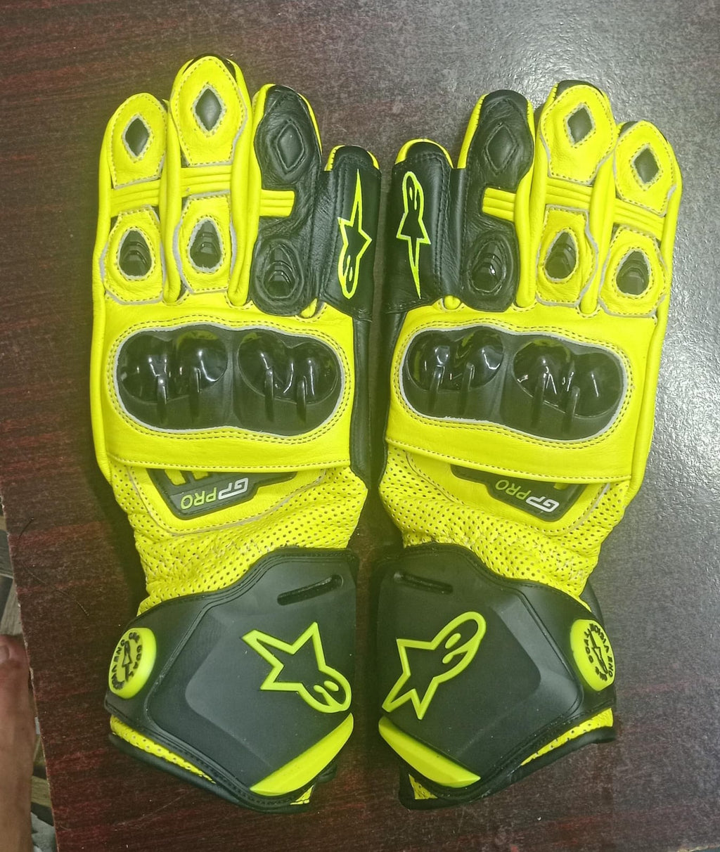 Alpinestars Leather Motorbike Gloves - Neon Yellow & Black Protective Riding Gear