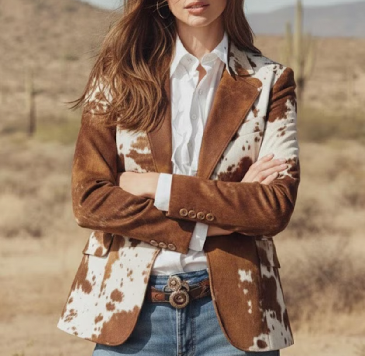 Stitch&Soul Women s Western Cowhide Print Leather Jacket