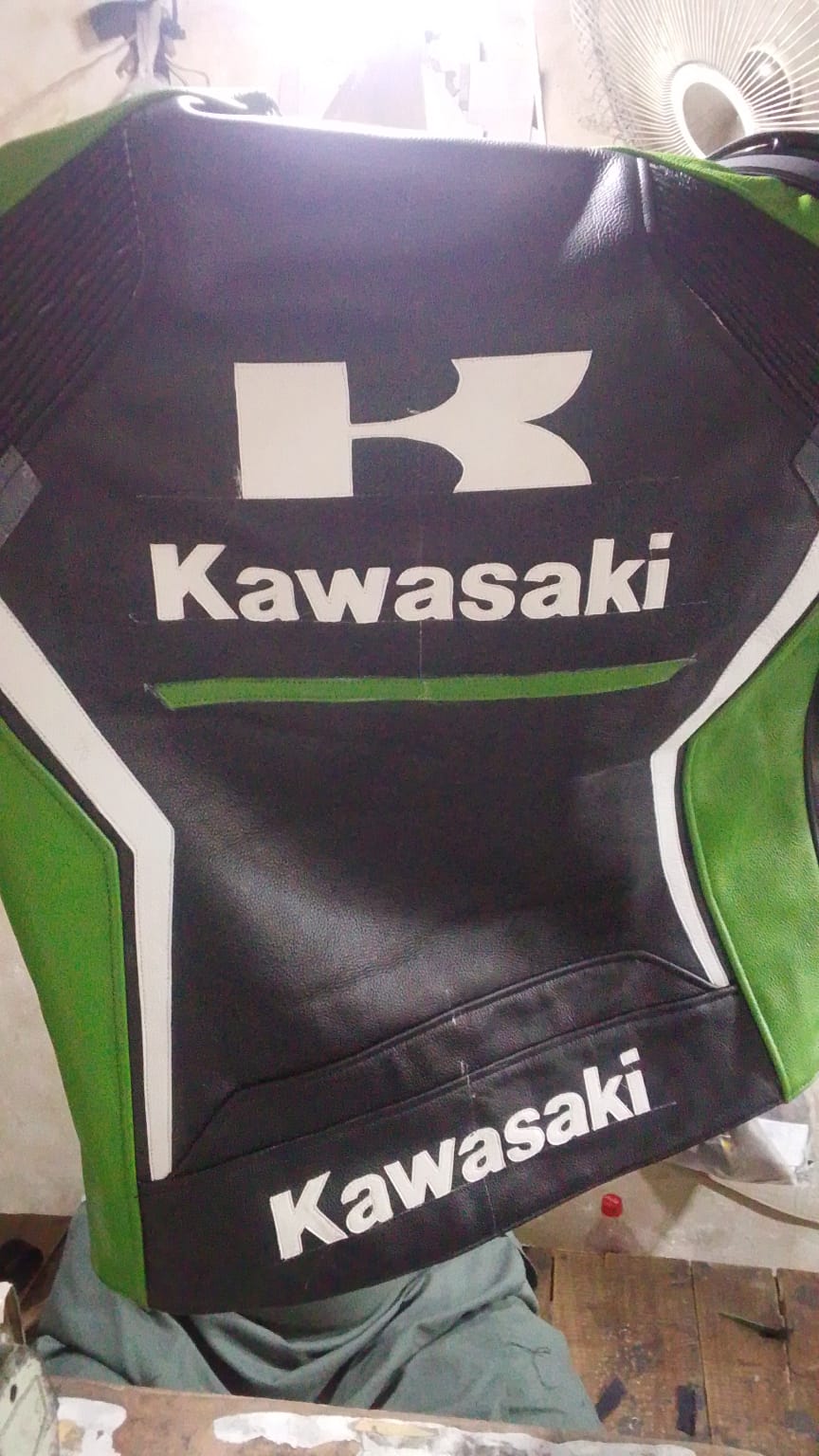 Kawasaki Racing Edition Leather Motorbike Jacket - Green & Black Pro Armor Riding Gear