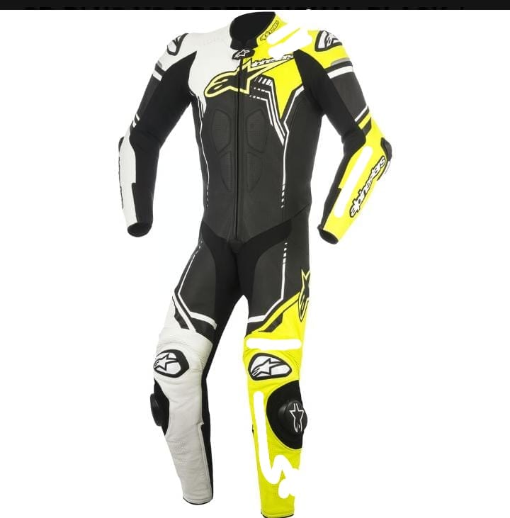Cow Hide Leather Motorbike Racing Suit -Black & Yellow