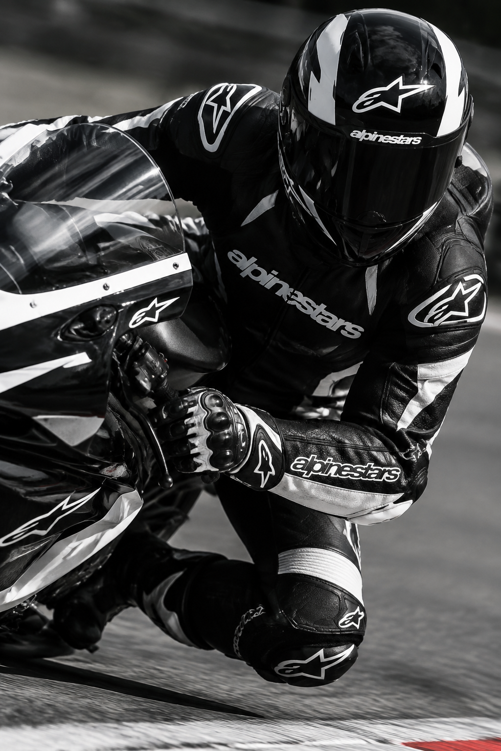 Alpinestars Pro Leather Motorbike Racing Suit - Stealth Black & White Track Riding Gear