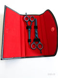 Professional 2-Piece Barber Scissors Set with Luxury Red Leather Pouch – Hair Cutting & Thinning Shears Kit