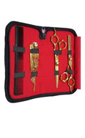 Premium 4-Piece Professional Barber Scissors Set with Luxury Red Leather Pouch – Stainless Steel Hair Cutting & Thinning Shears Kit