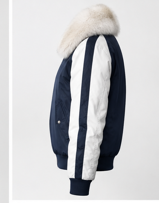 Stitch & Soul Urban Fur-Collar Varsity Bomber Jacket - Navy Blue & White Winter Edition