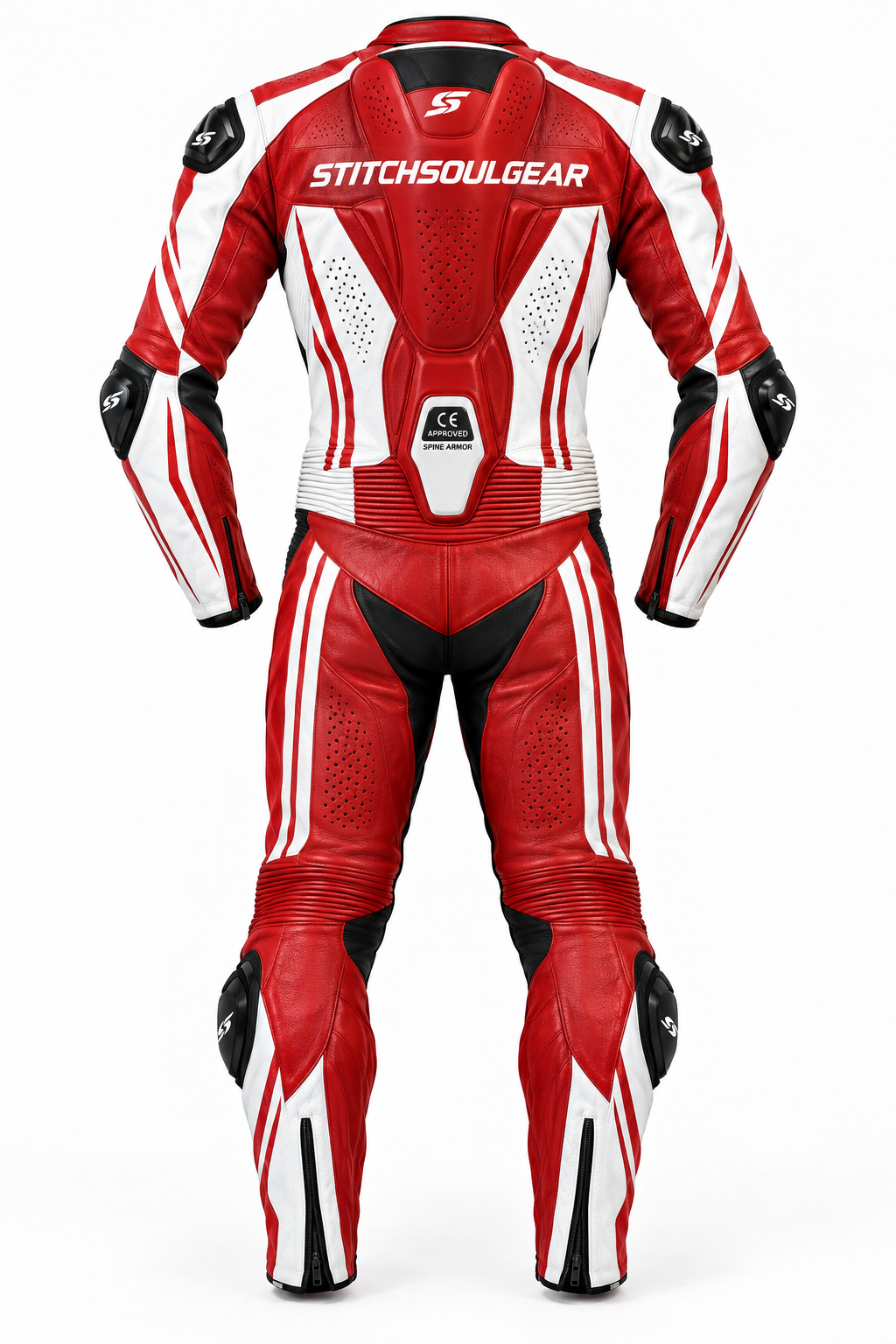 Stitch & Soul Nitro Corsa Full Leather Motorbike Racing Suit - Red & White Track Edition