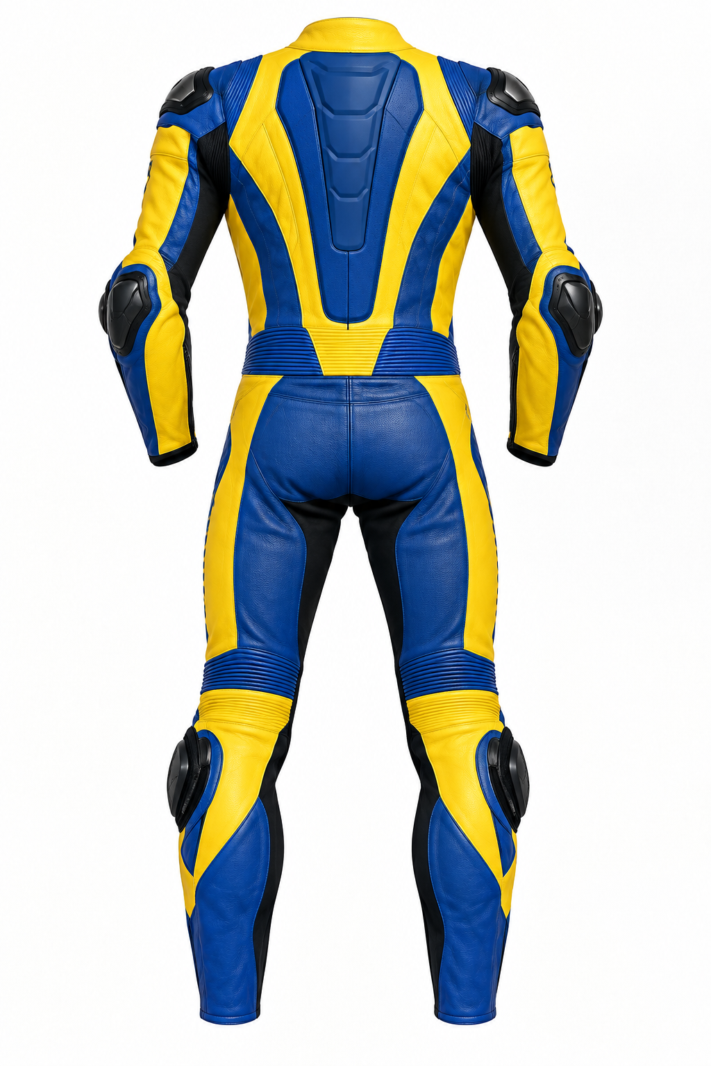 Premium Blue & Yellow Leather Motorcycle Racing Suit - One Piece Biker Protective Gear