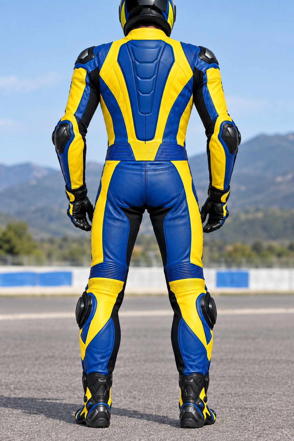 Premium Blue & Yellow Leather Motorcycle Racing Suit - One Piece Biker Protective Gear