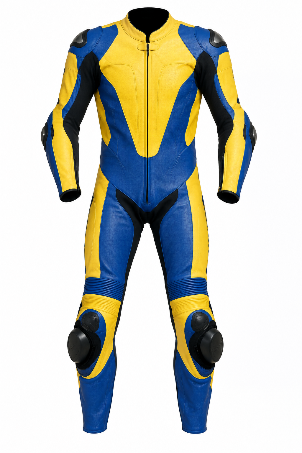 Premium Blue & Yellow Leather Motorcycle Racing Suit - One Piece Biker Protective Gear