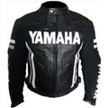 Yamaha Leather Motorbike Racing Jacket - Black & White Pro Armor Riding Gear