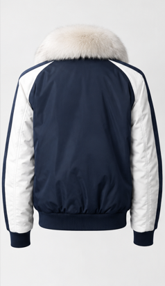 Stitch & Soul Urban Fur-Collar Varsity Bomber Jacket - Navy Blue & White Winter Edition