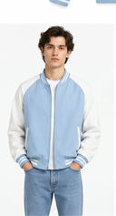 Classic Sky Blue Varsity Bomber Jacket - Premium Urban Streetwear