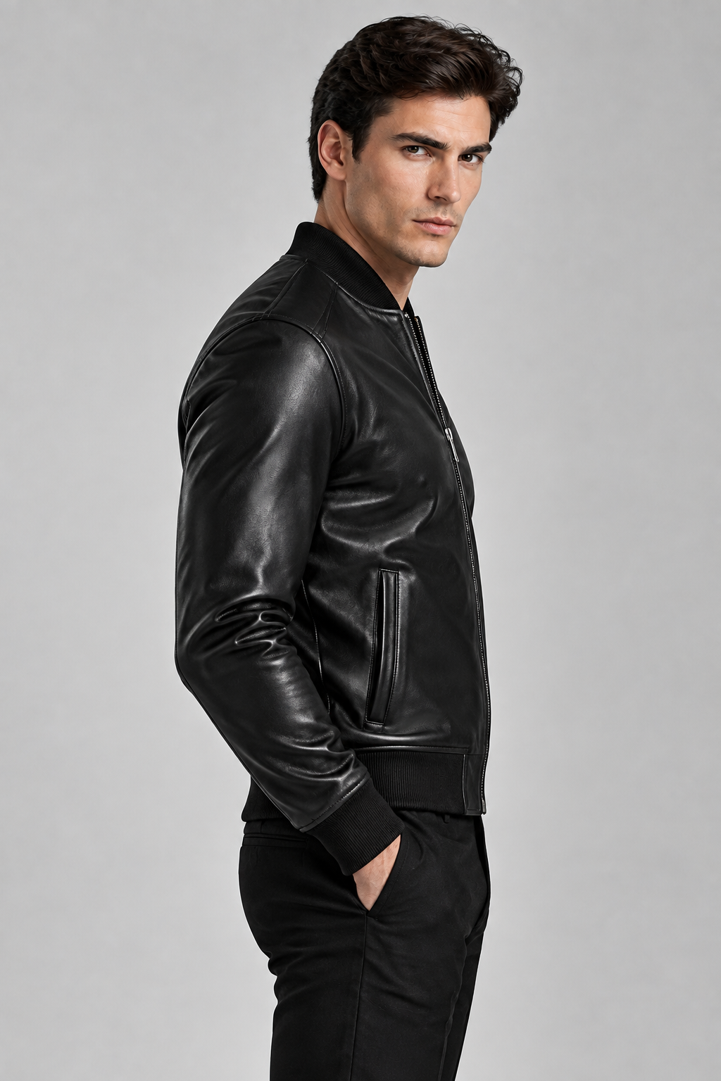 Classic Men's Black Leather Bomber Jacket - Premium Flight Outerwear