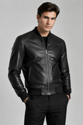 Classic Men's Black Leather Bomber Jacket - Premium Flight Outerwear