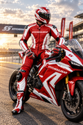Stitch & Soul Nitro Corsa Full Leather Motorbike Racing Suit - Red & White Track Edition